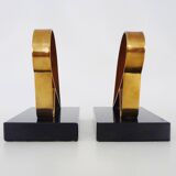 Pair of Modernist Art Deco Gold Starry Bookends on Marble Base