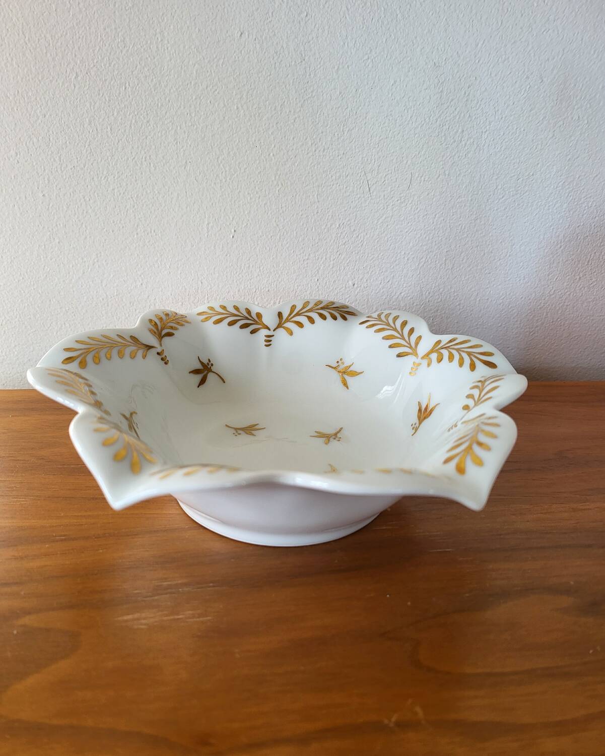 White and Gold Limoges Porcelain Bowl