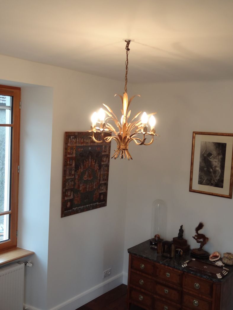 Lustre en métal doré épis de blé et feuillage