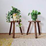 Pair of vintage brutalist tripod stools - folk art