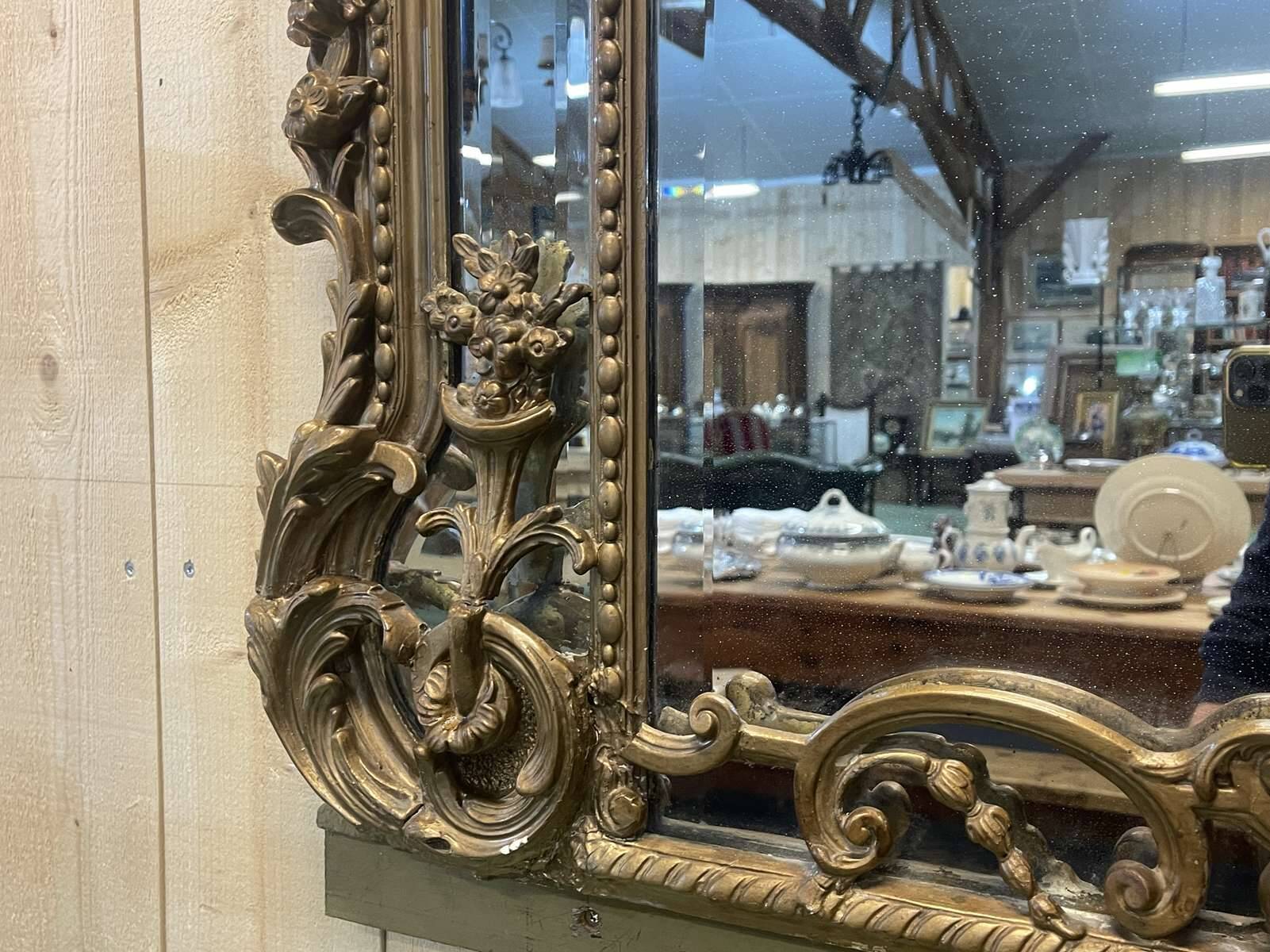 Large Louis XV style mirror with side panels, late 19th century