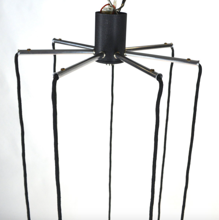 Vintage suspension lamp in chrome metal and glass 1970