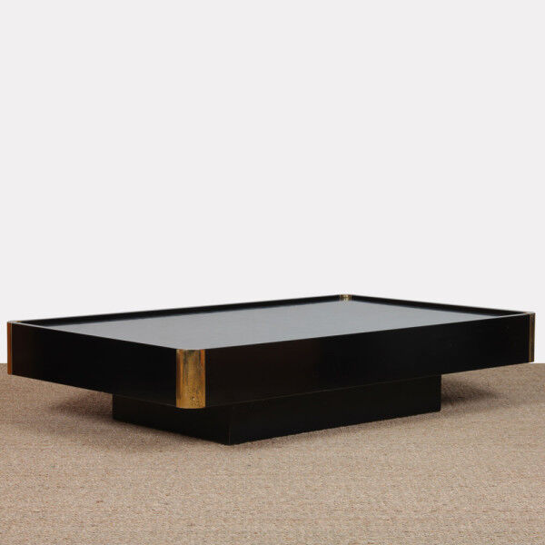 Wood and brass coffee table attributed to Willy Rizzo, 1970.