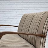 1950s, Danish 2-seater sofa, beige furniture wool fabric, beech wood legs.