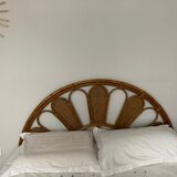 Tête de lit double fleur en rotin et cannage