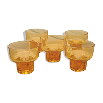 Set of 5 liqueur glasses, amber yellow, artdeco