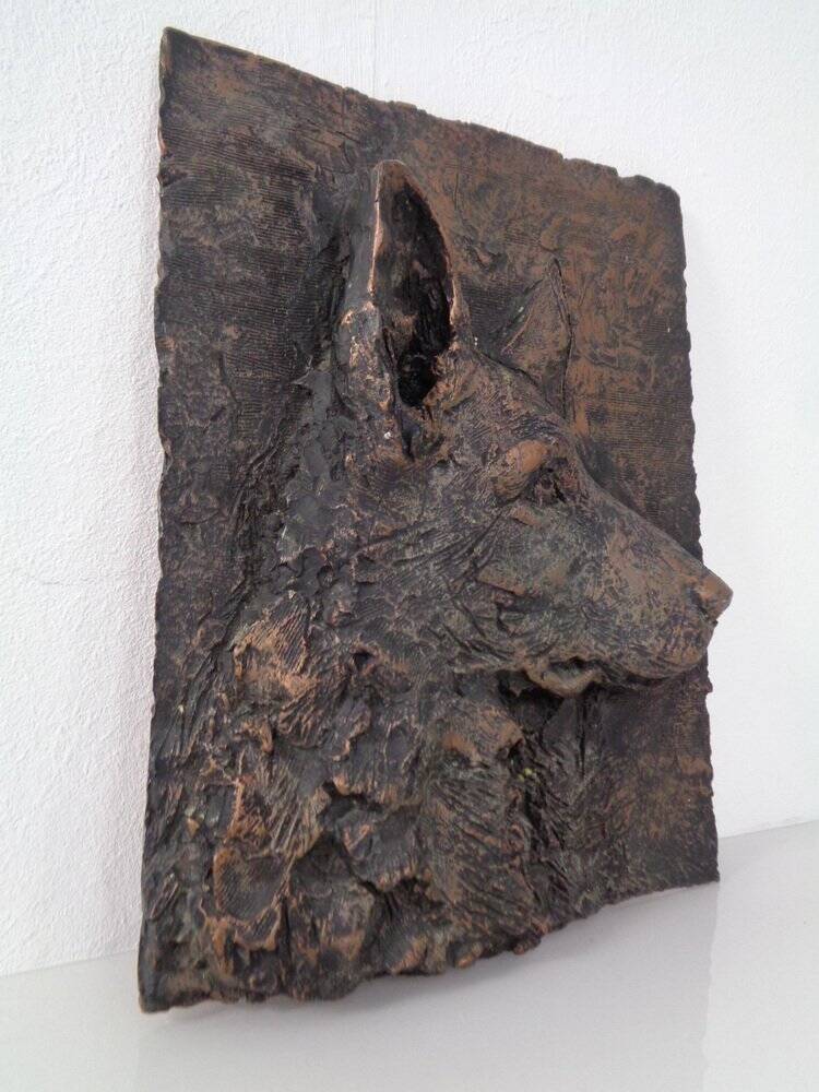 Large copper-coloured German Shepherd relief, 1960s