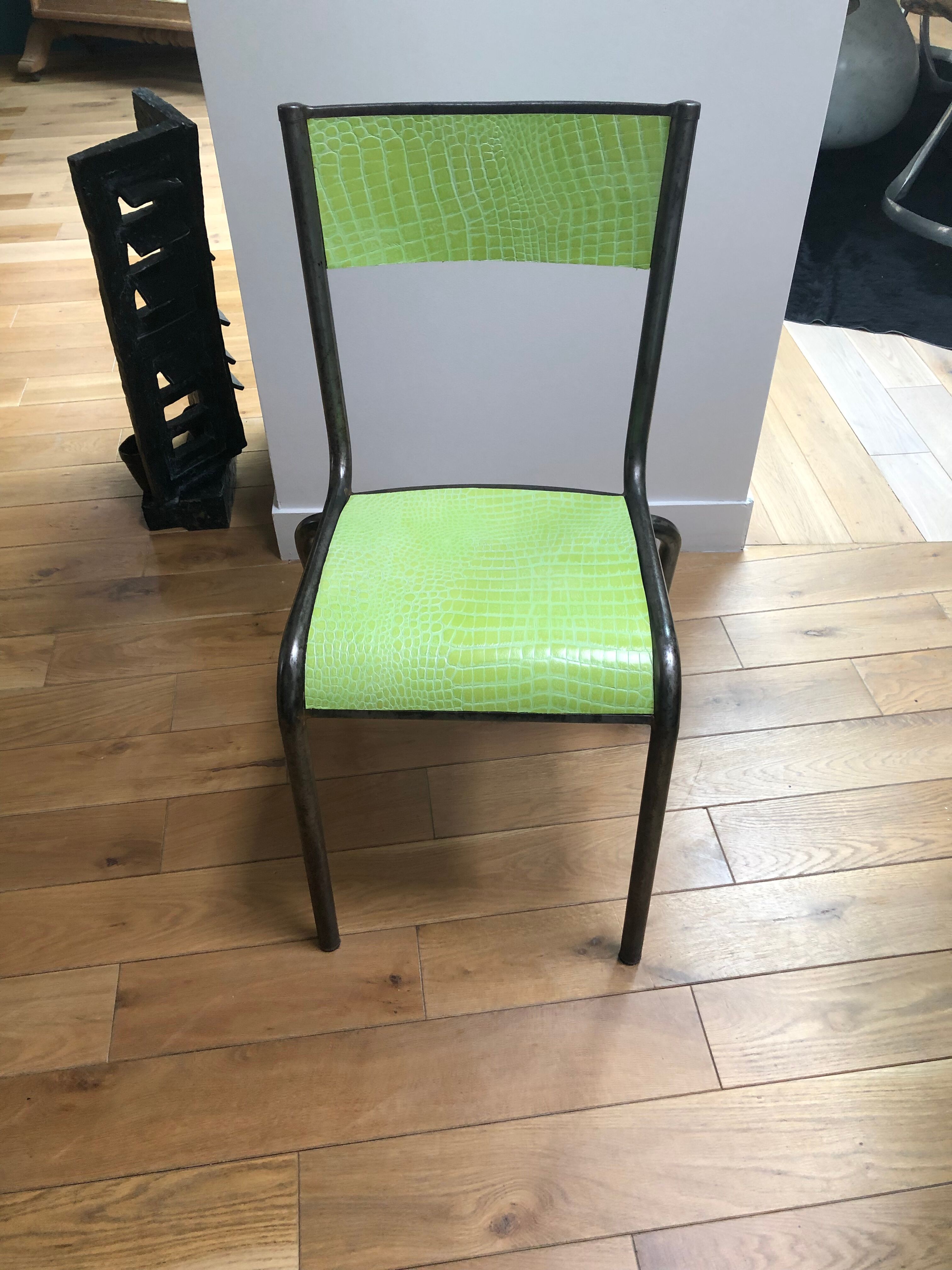 Schoolboy Chair covered with green leather