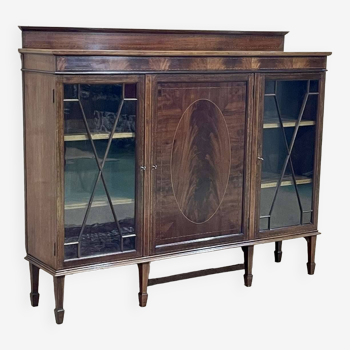 English 3-door mahogany bookcase from the 1950s