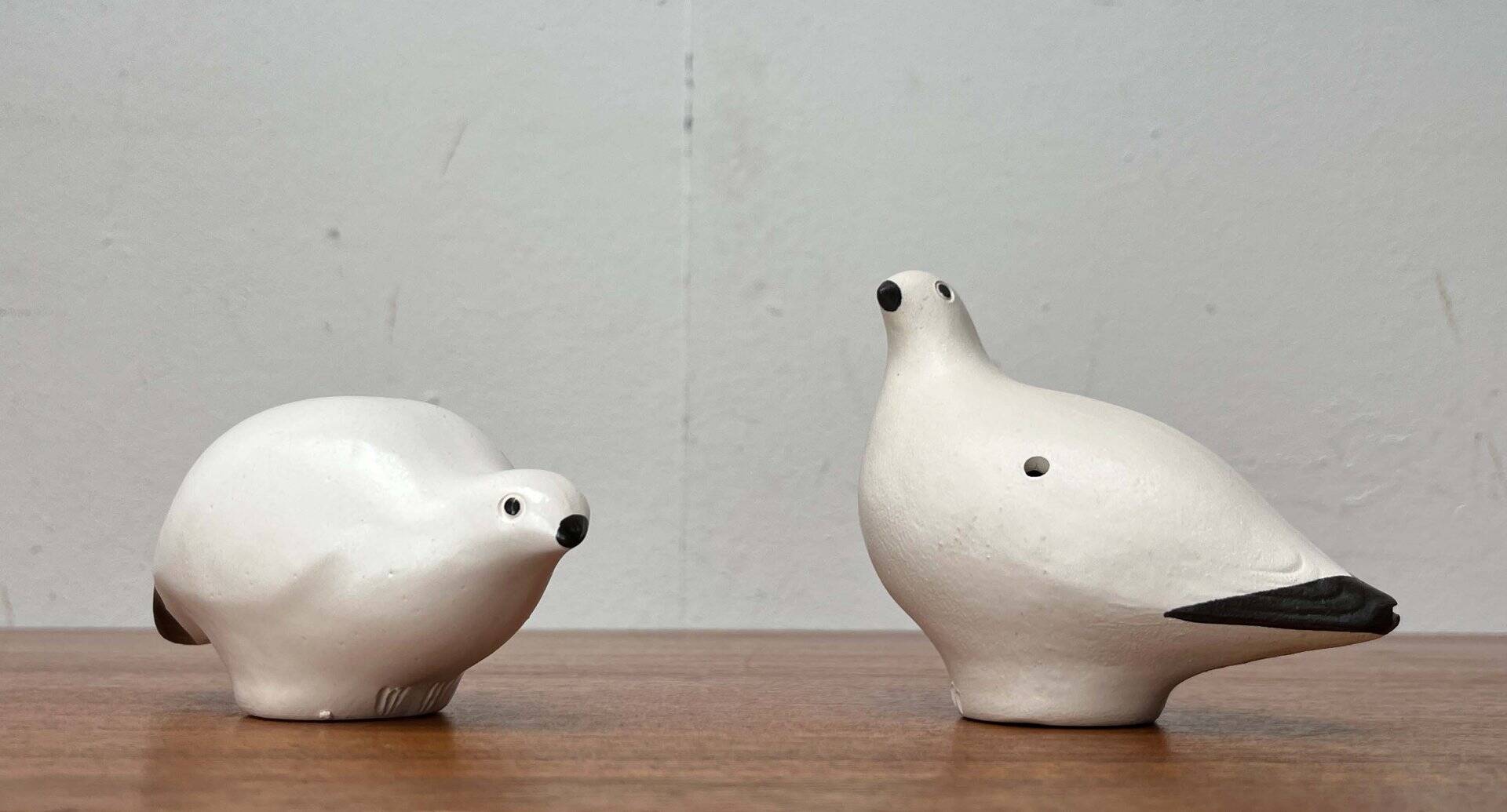 Vintage handmade ceramic bird whistles Riekko by Punainen Paja and Lintupaja, Finland, 1970s, set of 2.