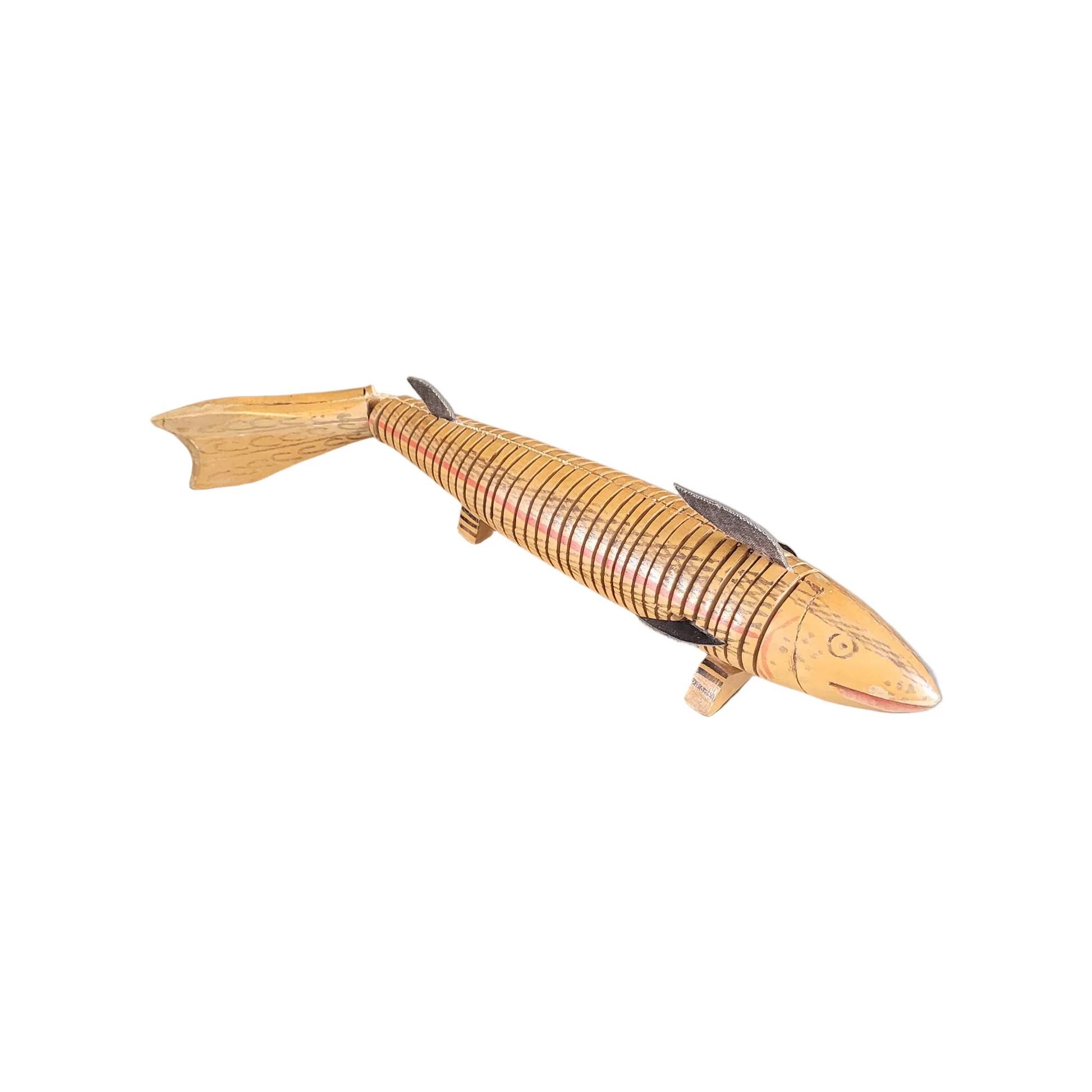 Vintage handmade wooden articulated fish - Ref 854