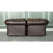 Vintage Brown Leather Chesterfield Club Tub Chairs, Set of 2