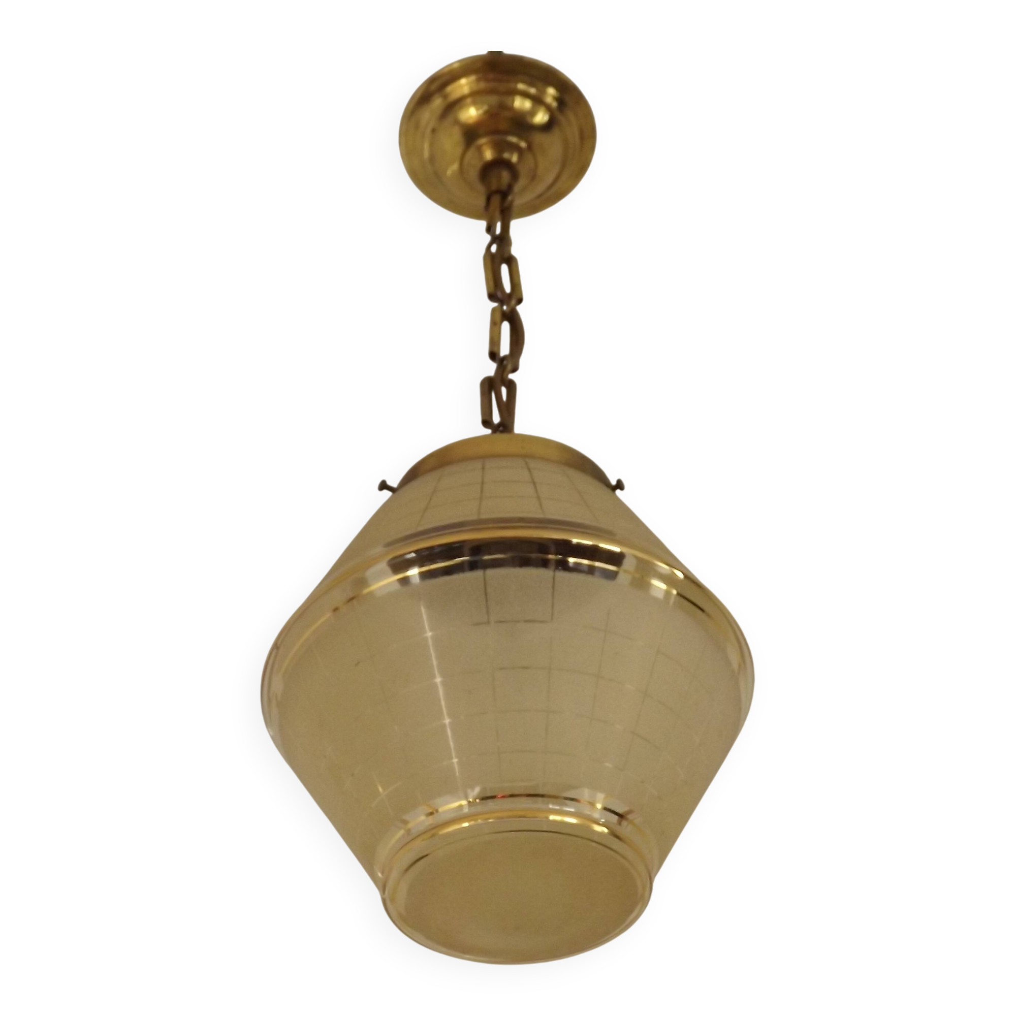 Art Deco ceiling light in yellow and gold glass and brass, France