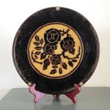 Plat Dauphinois vintage en terre cuite vernissée décor roses