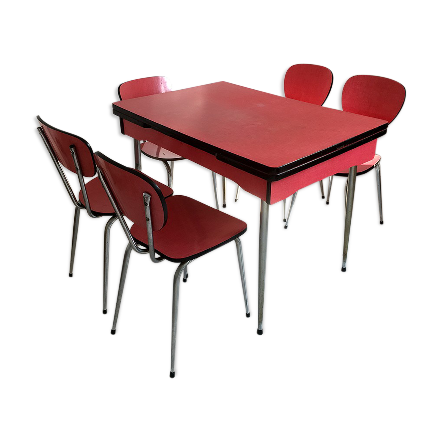 Table and chairs in vintage red formica 60s