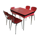 Table and chairs in vintage red formica 60s