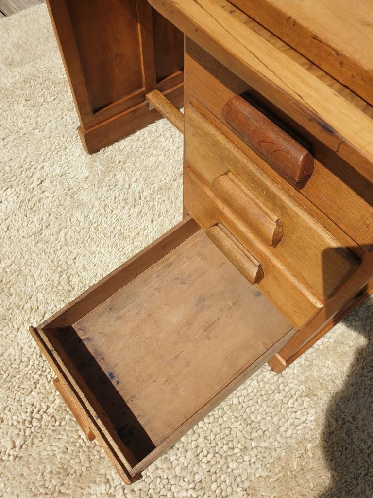 Children's desk zazou 1940 oak and elm with glass slab
