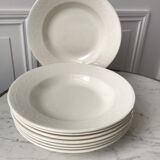 Set of 8 hollow plates Digoin Sarreguemines model Alphabet relief beige 40s