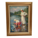 Oil painting on canvas signed dimensions: height -63cm-width -49cm-