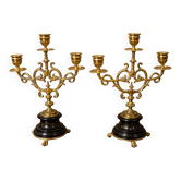 Elegant pair of three-light candelabra in gilded bronze.