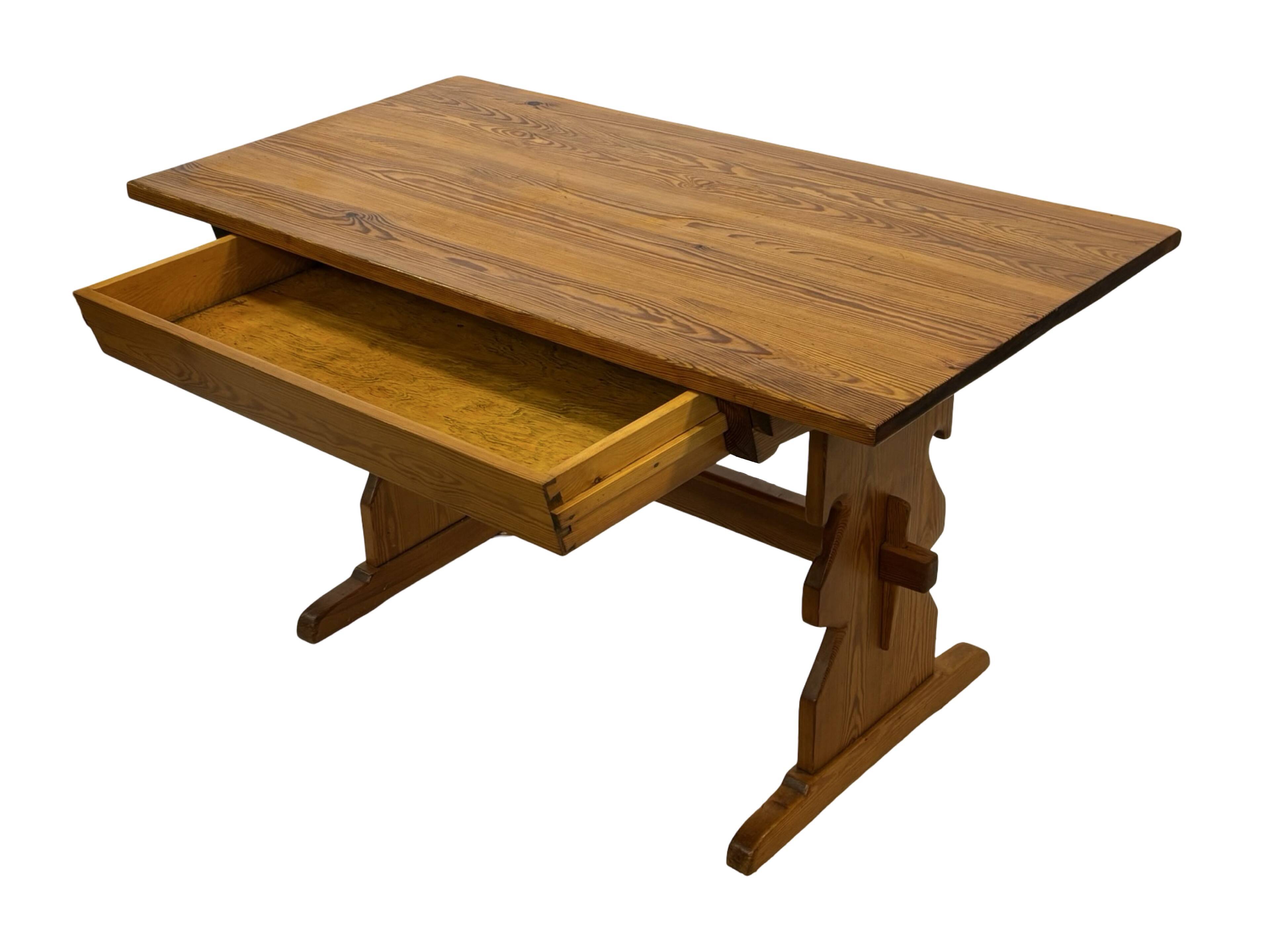 Vintage Pinewood Dining Table Desk with Drawer 60s Design