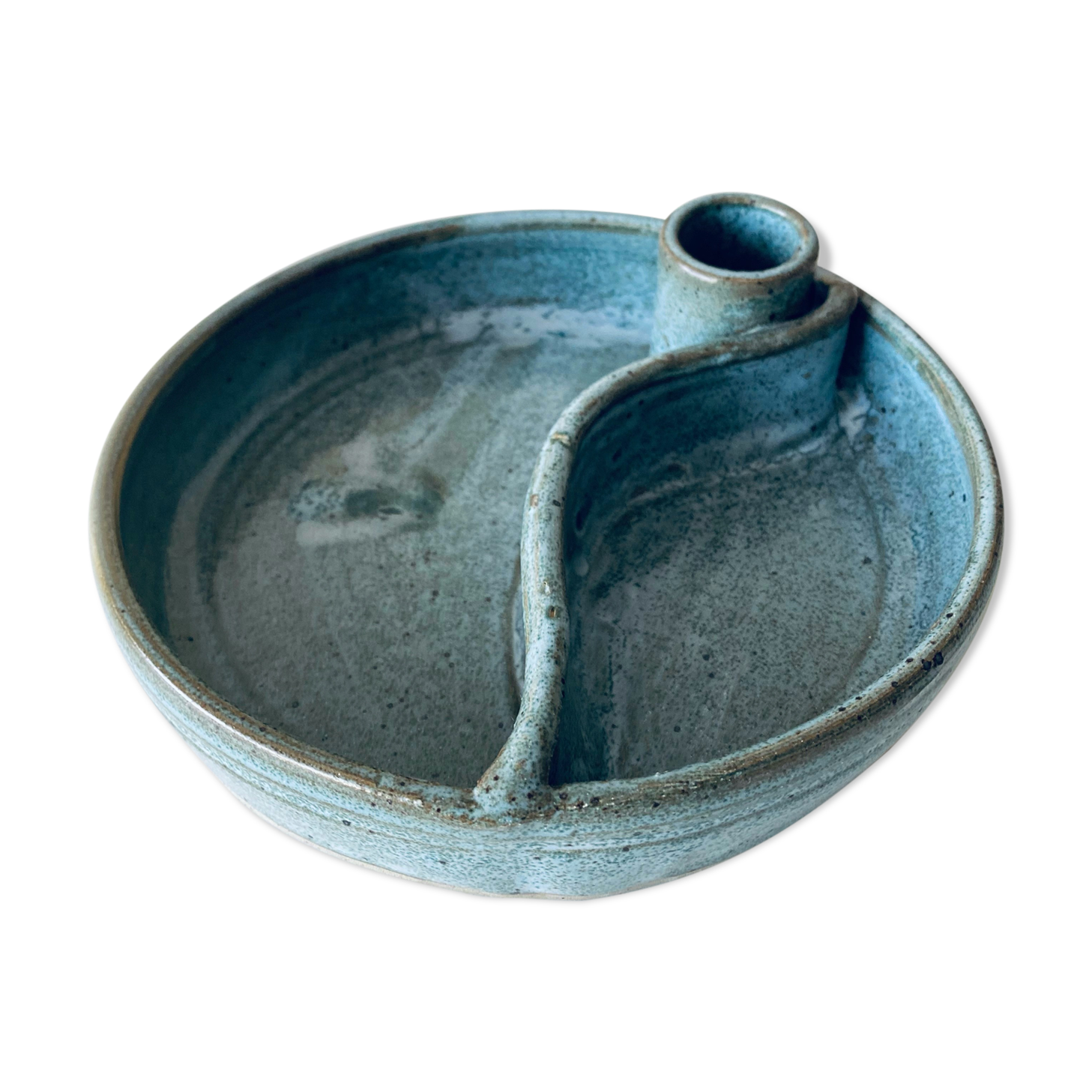 Candle holder and empty pocket or ceramic dish signed