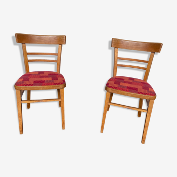Pair of chairs in light wood and vintage red fabric 1960