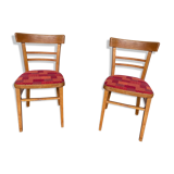 Pair of chairs in light wood and vintage red fabric 1960
