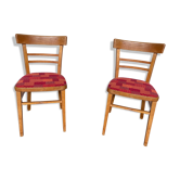 Paire de chaiseS en bois clair et tissu rouge vintage 1960