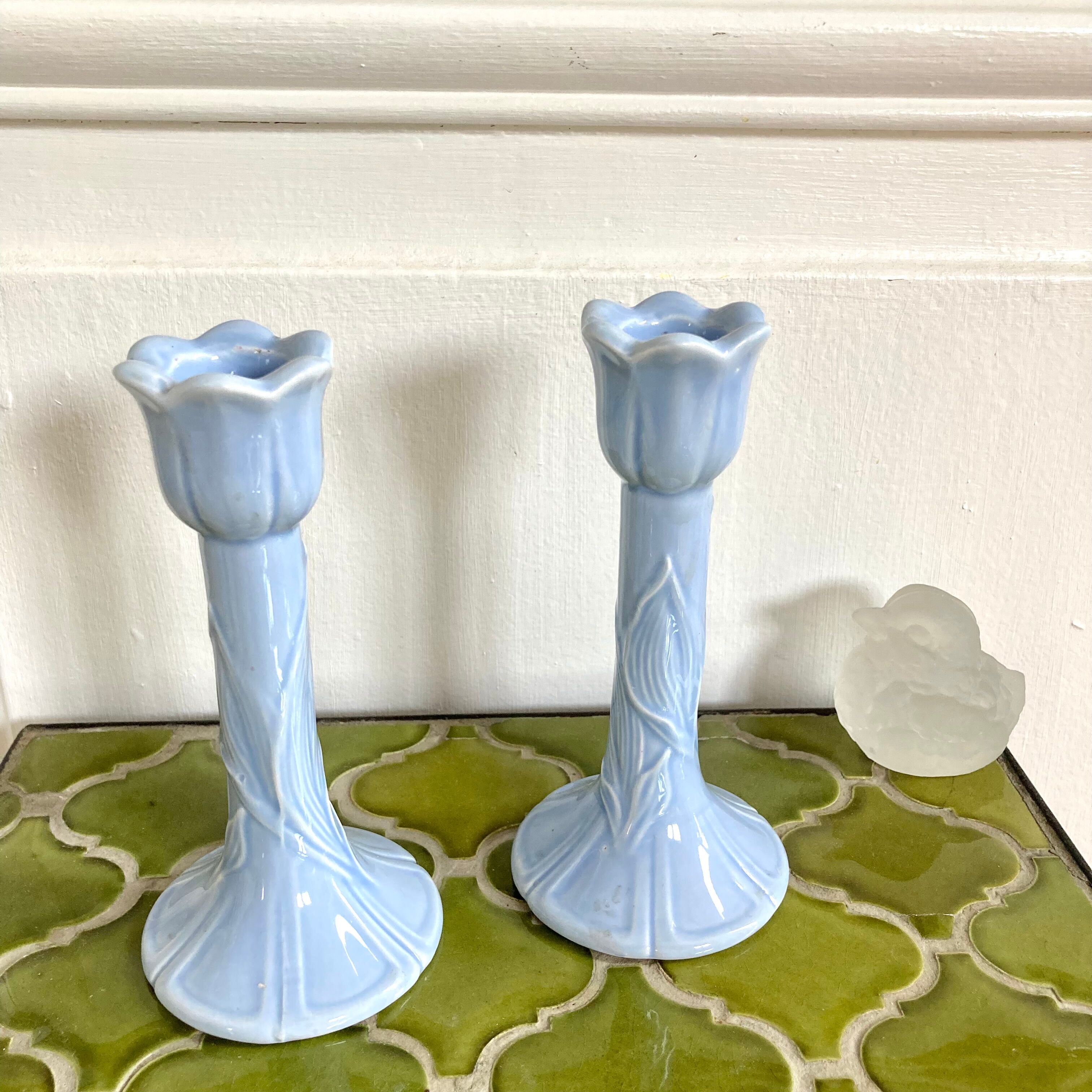 Pair of tulip candlesticks