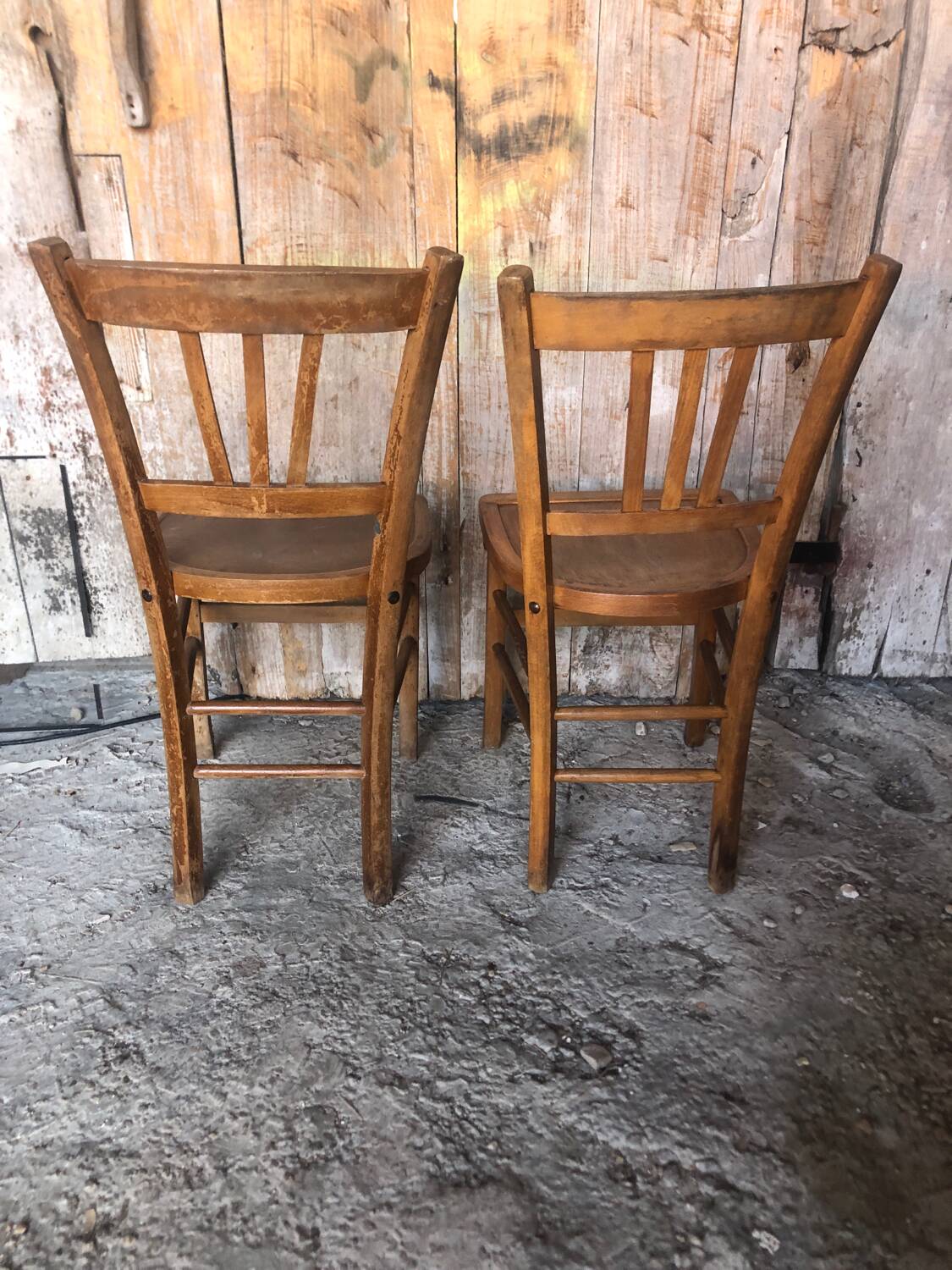 Pair of vintage luterma light wood bistro chairs