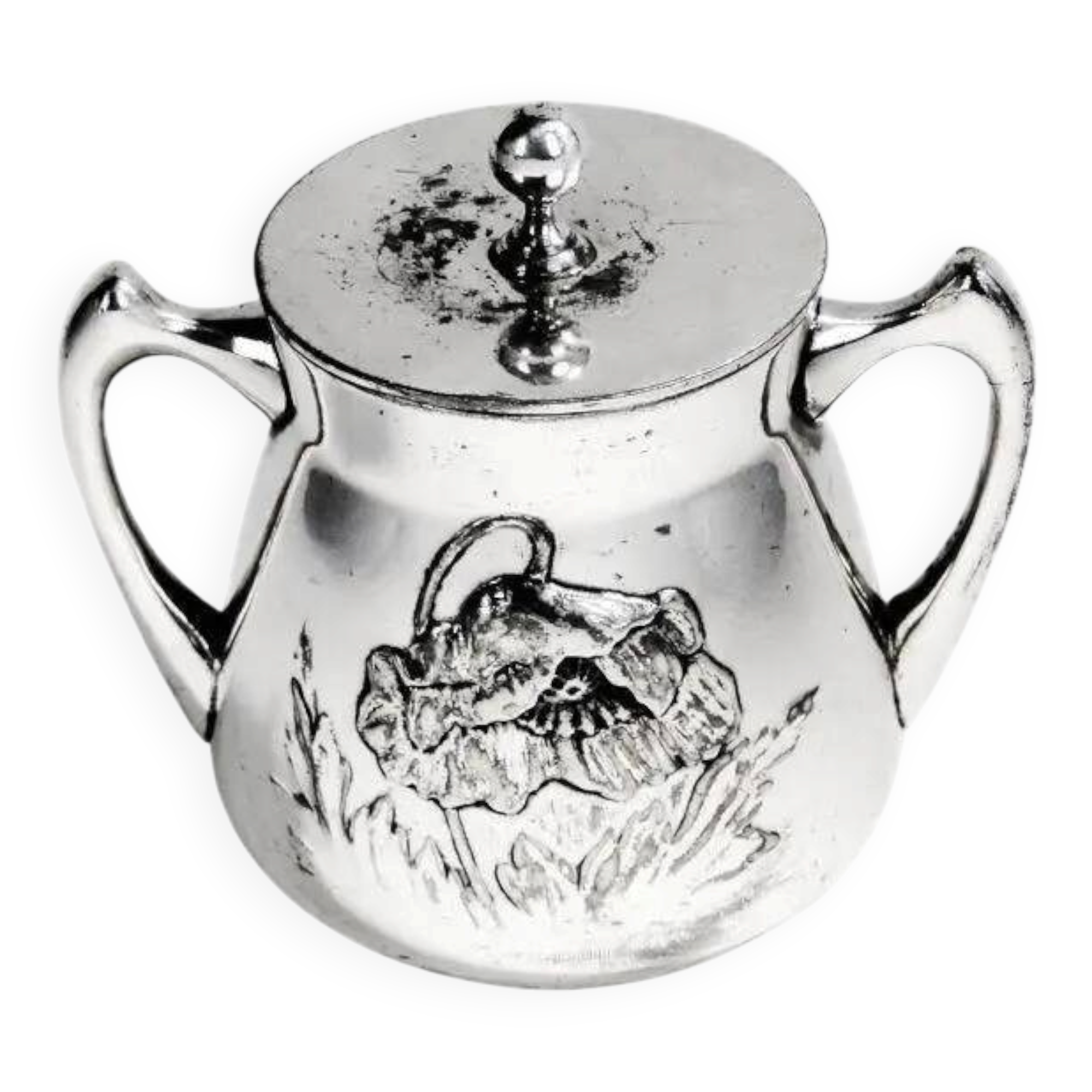 Sucrier Art Nouveau, en laiton argenté, Pologne, années 1920