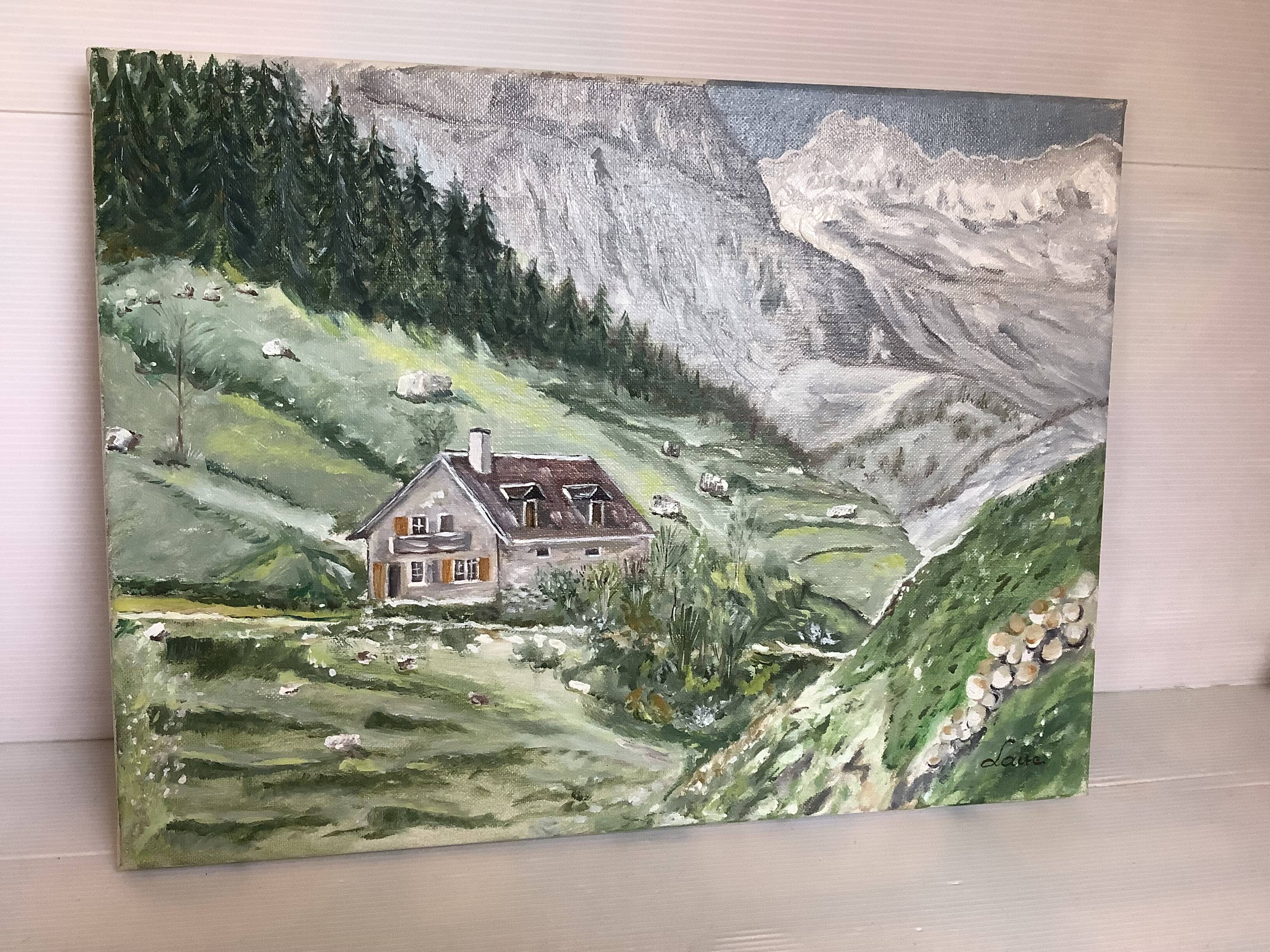 Mountain landscape painting oil on canvas signed