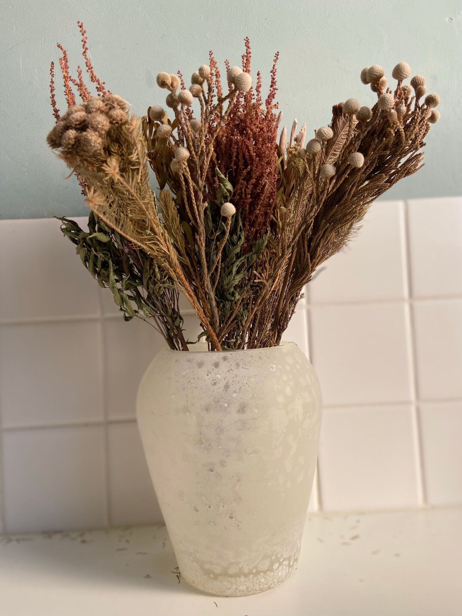 White frosted glass vase