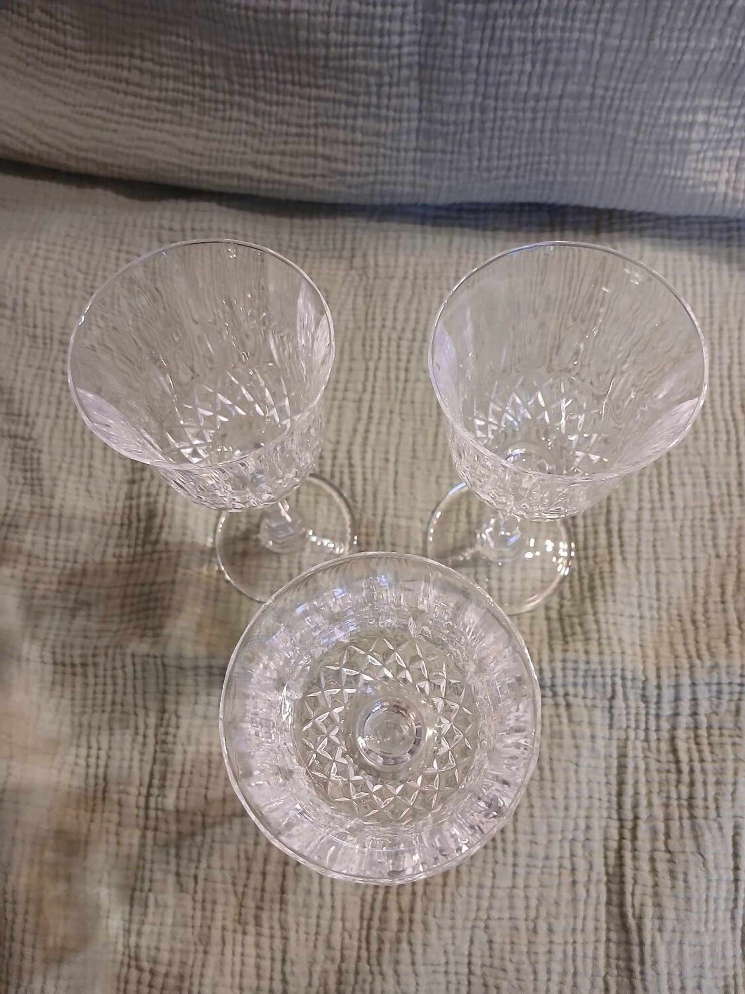 3 antique crystal stemmed glasses