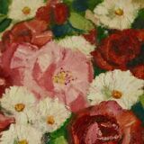 Peinture à l'huile sur panneau vintage européenne originale – « Décoration florale »