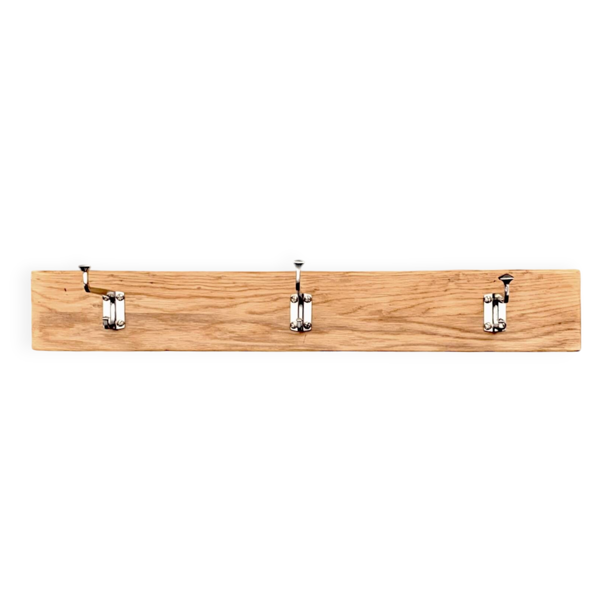 Vintage wooden wall coat rack - 3 chrome metal hooks