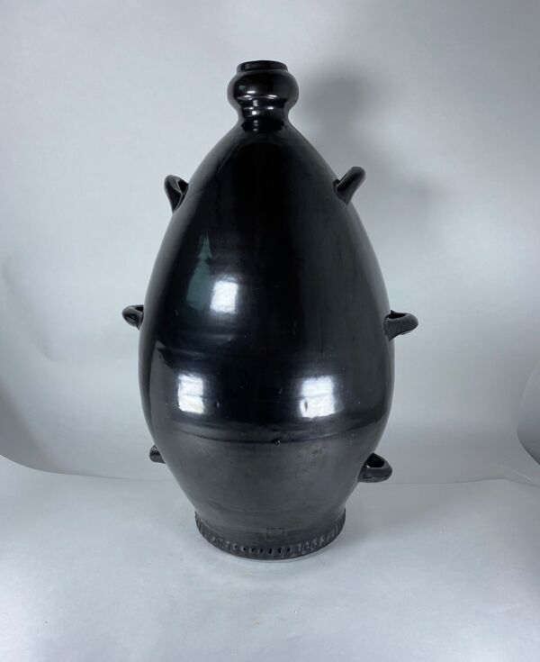 Jarre Potiche céramique noire métalique poterie 1950