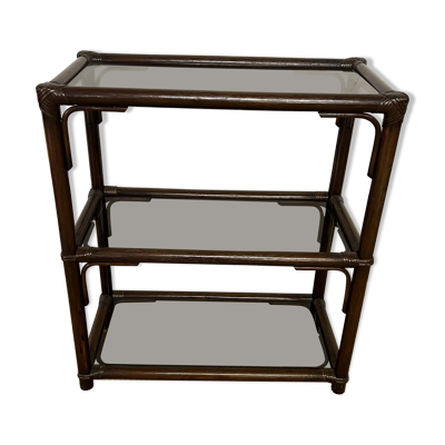 Etagère bibliothèque rotin et verre fumé