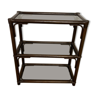 Rattan and smoked glass bookcase shelf