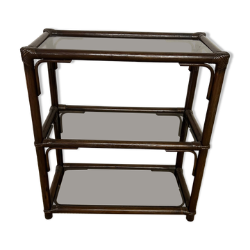 Rattan and smoked glass bookcase shelf