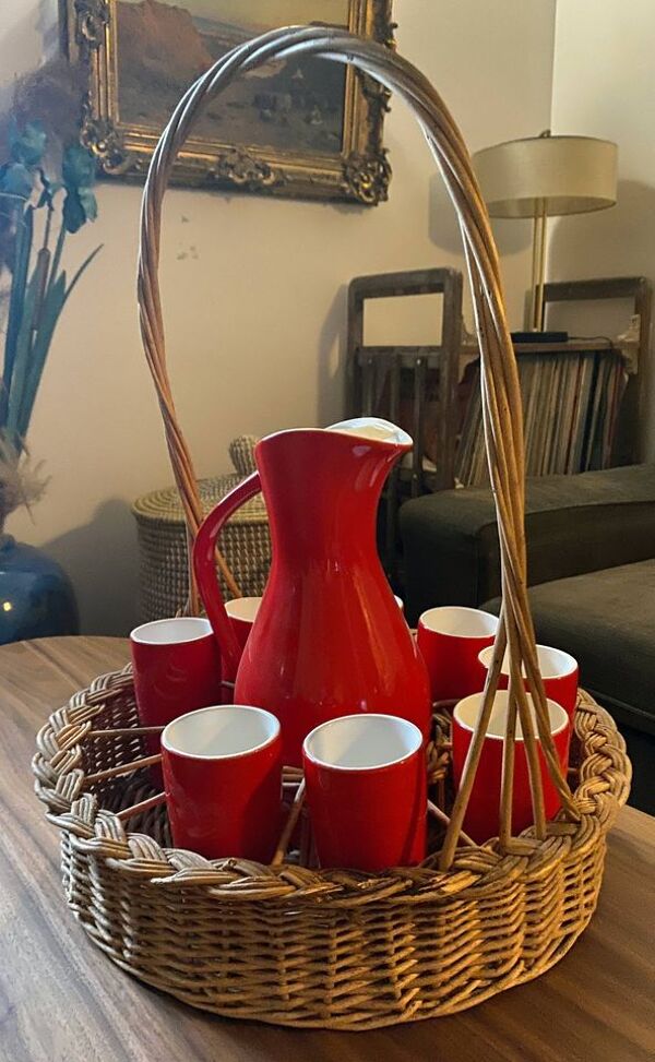 Service pichet et 8 verres orangeade années 60 céramique Salins