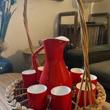 Pitcher service and 8 orangeade glasses 60s ceramic Salins