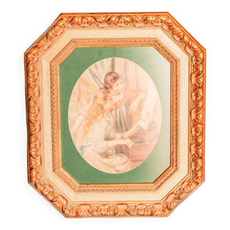 Original carved wooden frame with mat and Renoir print. Painting by Renoir.