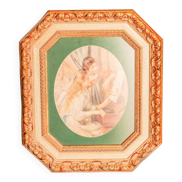 Original carved wooden frame with mat and Renoir print. Painting by Renoir.