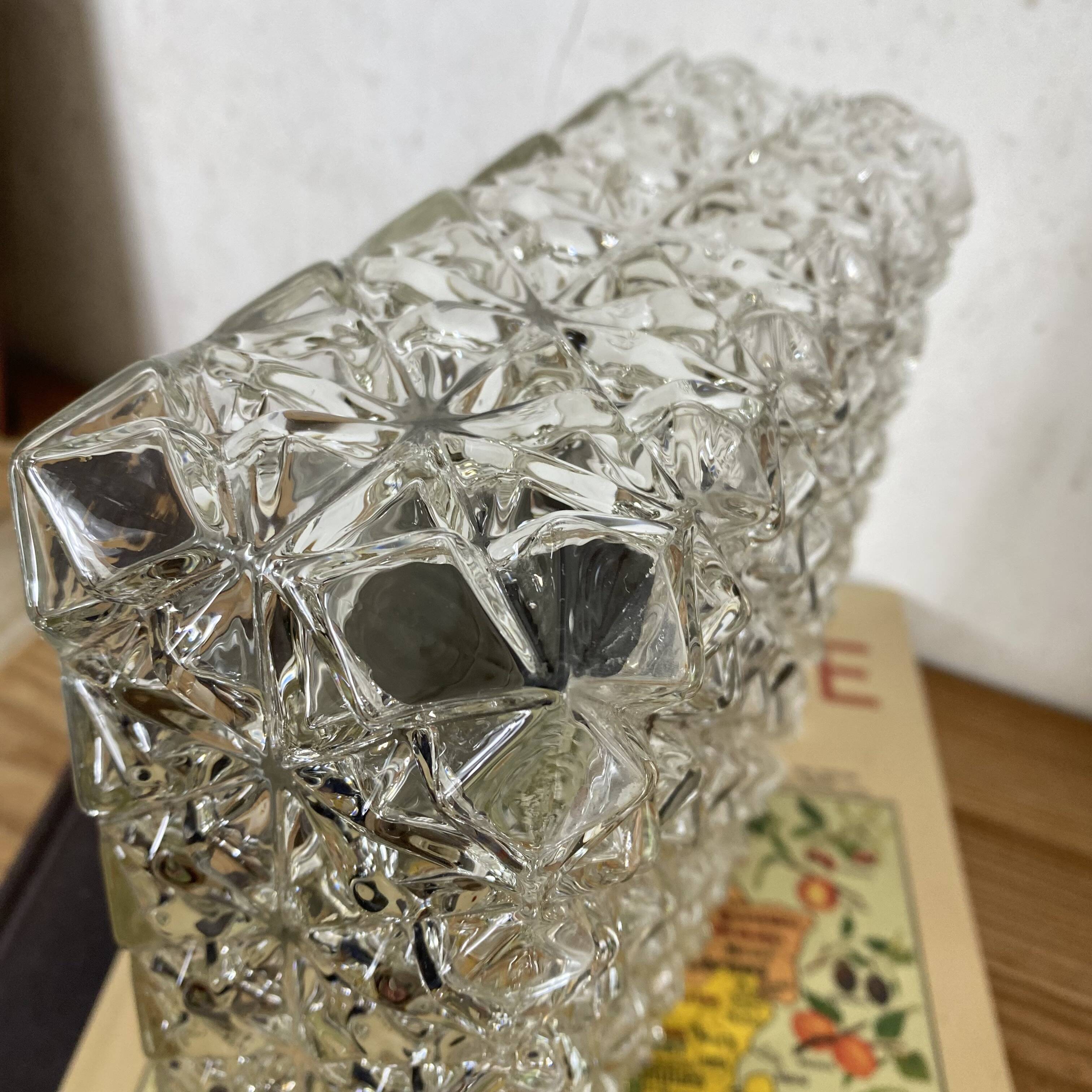 Square wall light or ceiling light in transparent glass, vintage fixture.