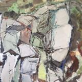 Swedish Oil On Canvas Painting "Composition in Green" - Vintage & Framed