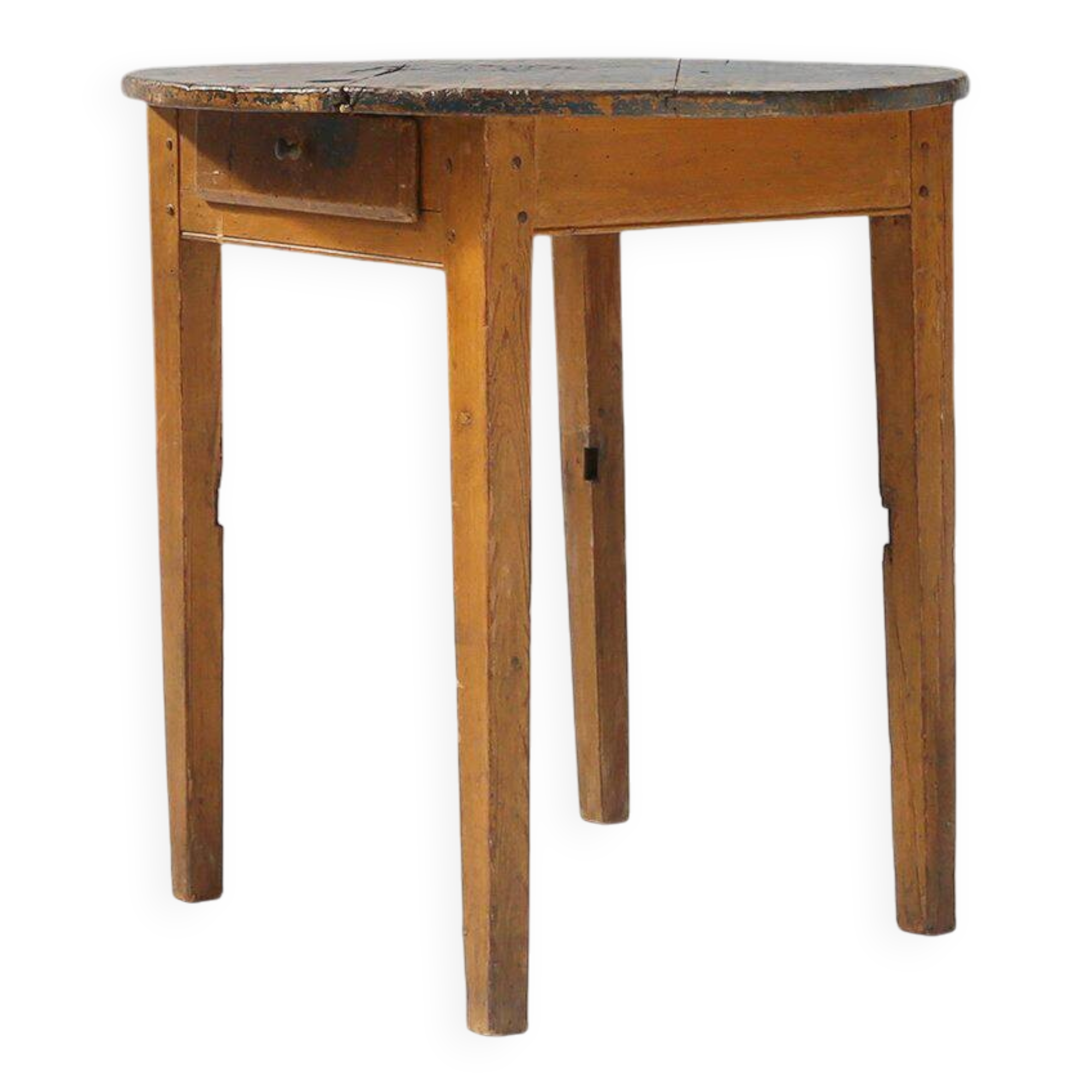 French Round Side Table in Oak with Blue Top, 1850s