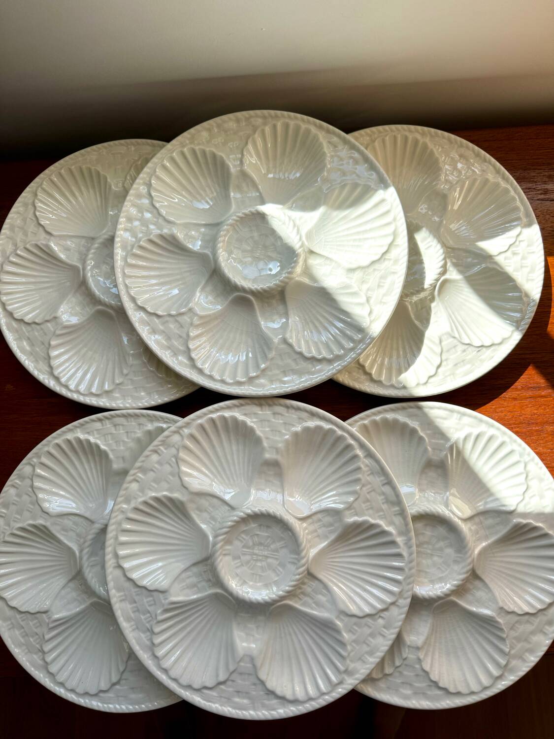 Set of 6 Longchamp France oyster plates – white earthenware