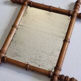 Antique turned wood mirror in bamboo style, late 19th century, 44 x 38 cm